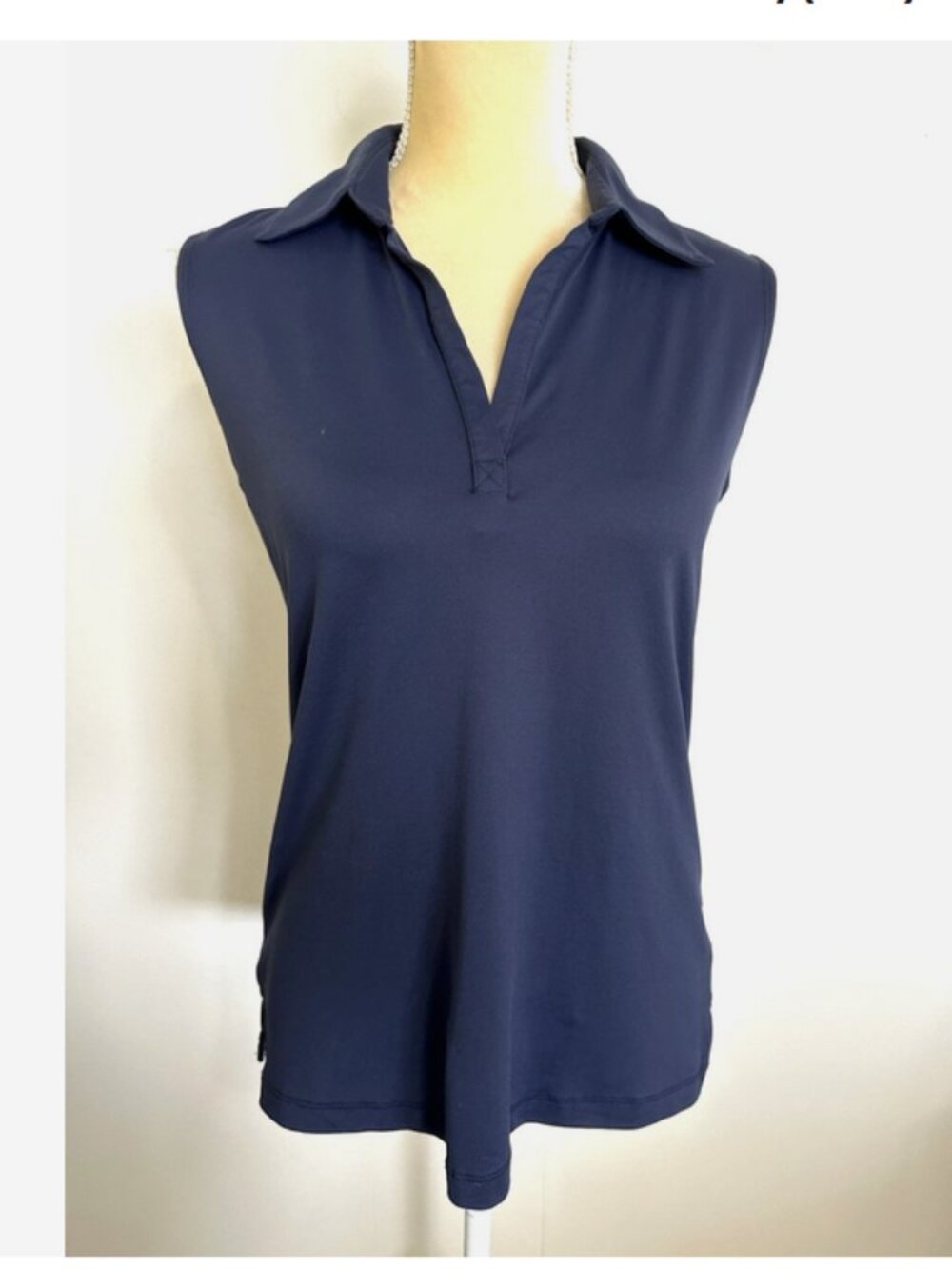 A'NUE Ligne Miami Navy Blue Sleeveless Polo Shirt Tank NWT M Evelyn & Arthur